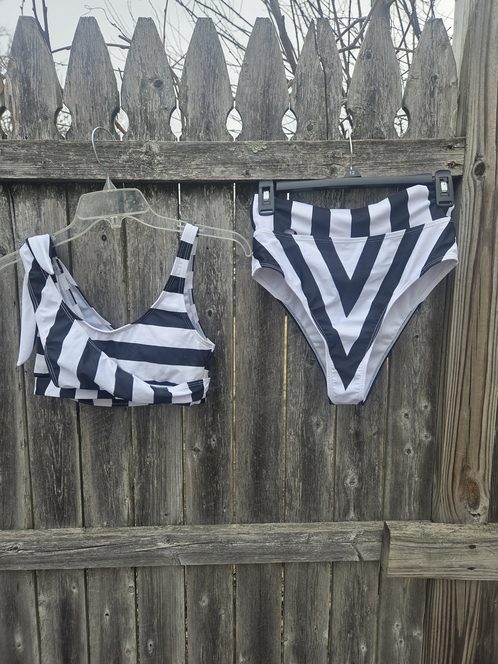 SHEIN Black and White Striped High-Waist Bikini Set